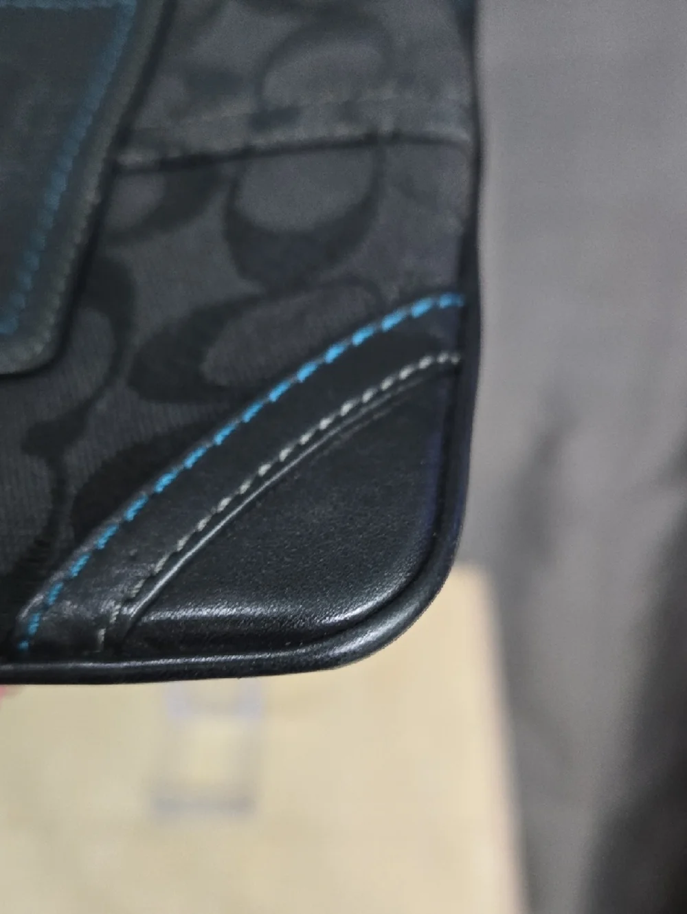 Coach Signature Canvas Wristlet Black Teal Blue Accent: Y2K